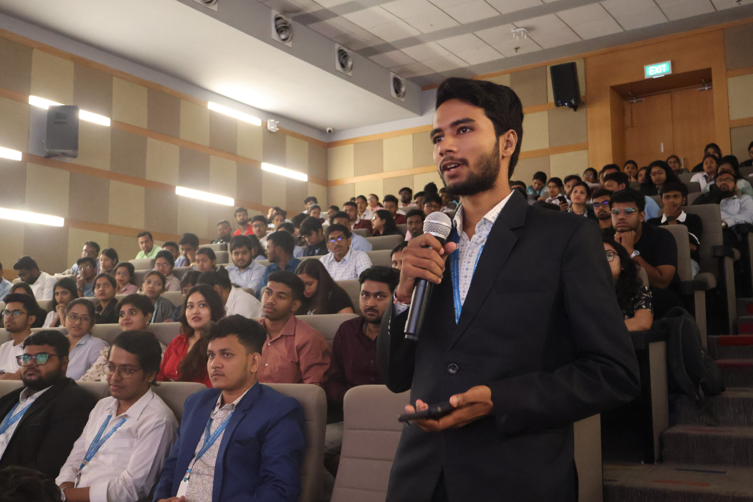 A student speaks during the Deep Tech Entrepreneurship Summit at IMI Kolkata